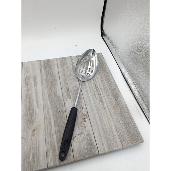 Vintage Ekco #4 Slotted Serving Chromium Plated Spoon Black Handle 12" - Picture 1 of 9